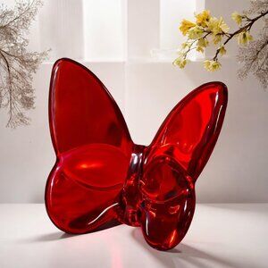 Red Lucky Butterfly Crystal Figurine Collection Cut Glass Collectible OS New